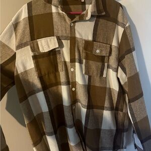 Buckle Brown and White Plaid Shirt Jacket